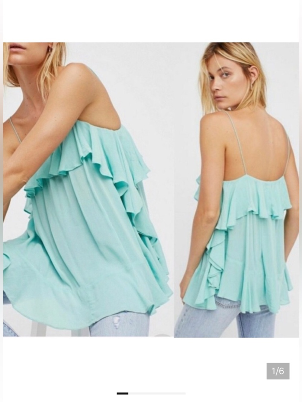 Free People Intimately Women’s Medium Cascades Blue Aqua Cami Ruffle Tank Top